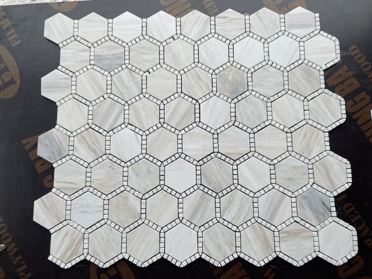 Hexagon Deco Wooden White Honed 10.75 x 12.5